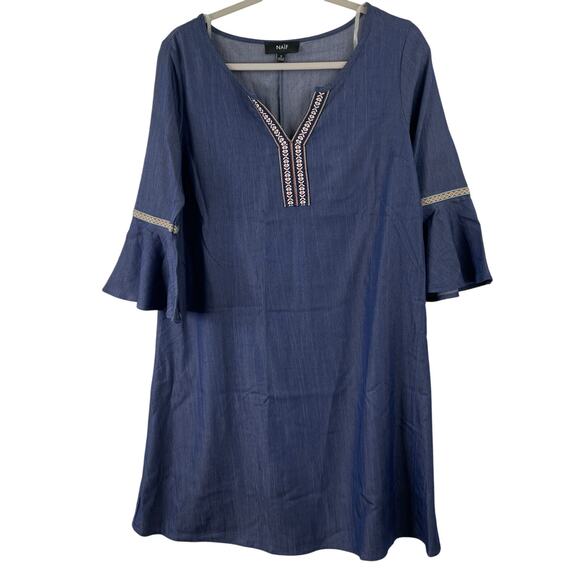 NAIF Blue Chambray Dress Bell Sleeves Western Women's Small Cowboys - Picture 1 of 11